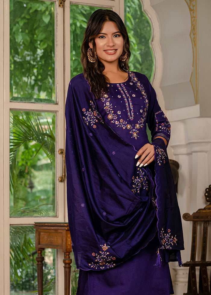 3 Pc Purple Silk Suit Set