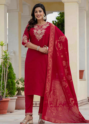 3 Pc Maroon Silk Suit Set