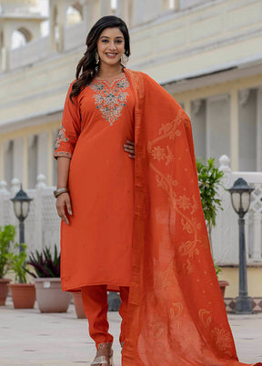 3 Pc Orange Silk Suit Set