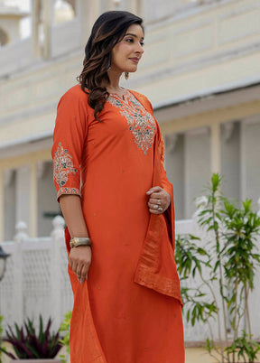 3 Pc Orange Silk Suit Set