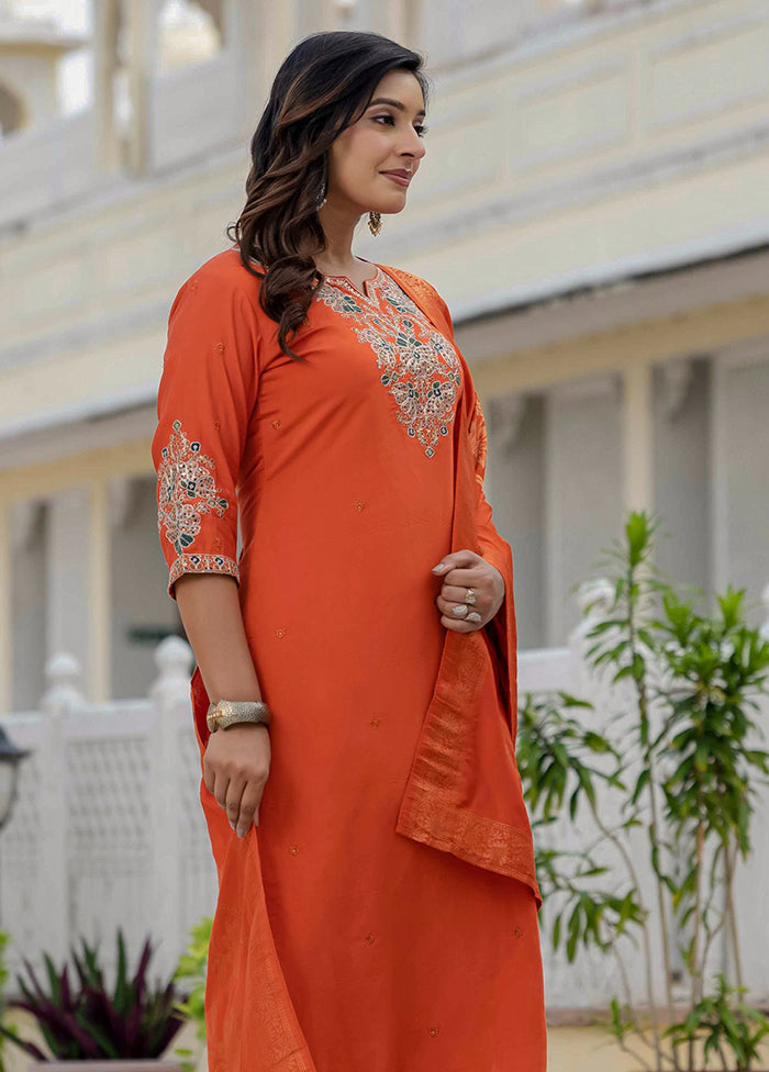 3 Pc Orange Silk Suit Set
