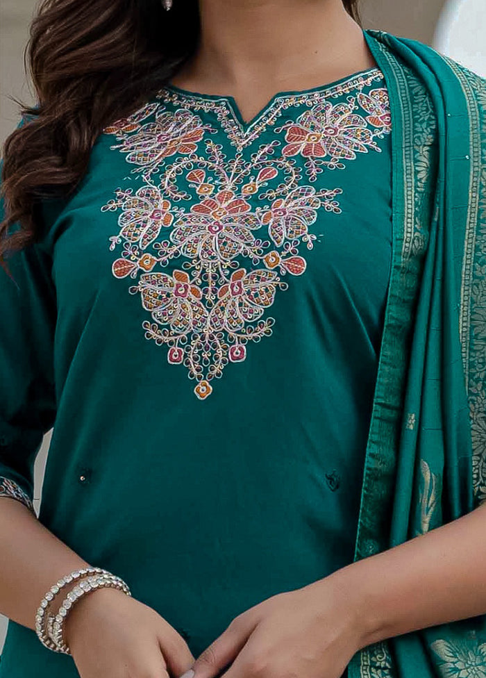 3 Pc Green Silk Suit Set