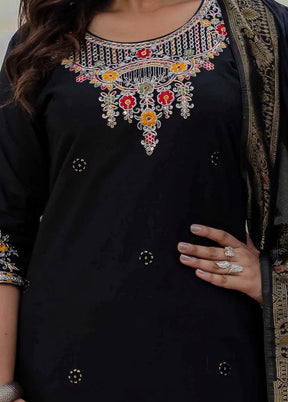 3 Pc Black Silk Suit Set