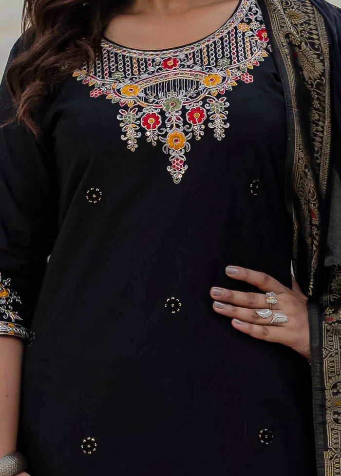 3 Pc Black Silk Suit Set