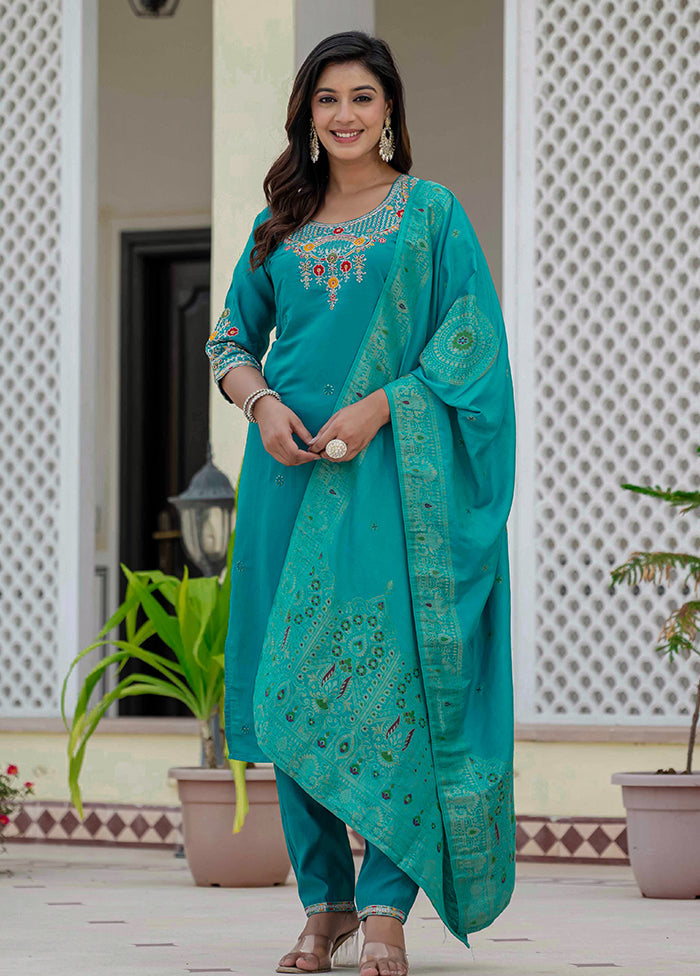 3 Pc Green Silk Suit Set
