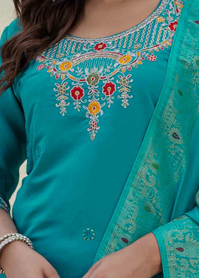 3 Pc Green Silk Suit Set