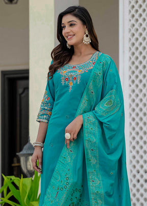 3 Pc Green Silk Suit Set