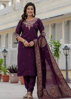 3 Pc Wine Silk Suit Set