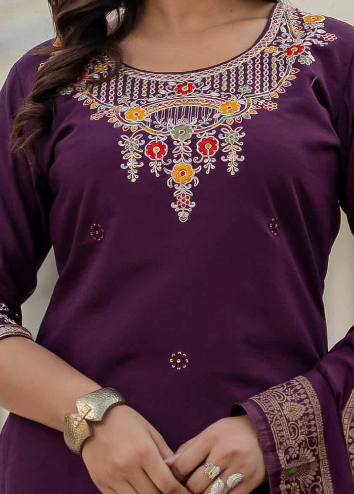 3 Pc Wine Silk Suit Set
