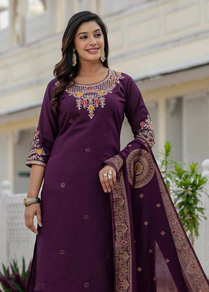 3 Pc Wine Silk Suit Set