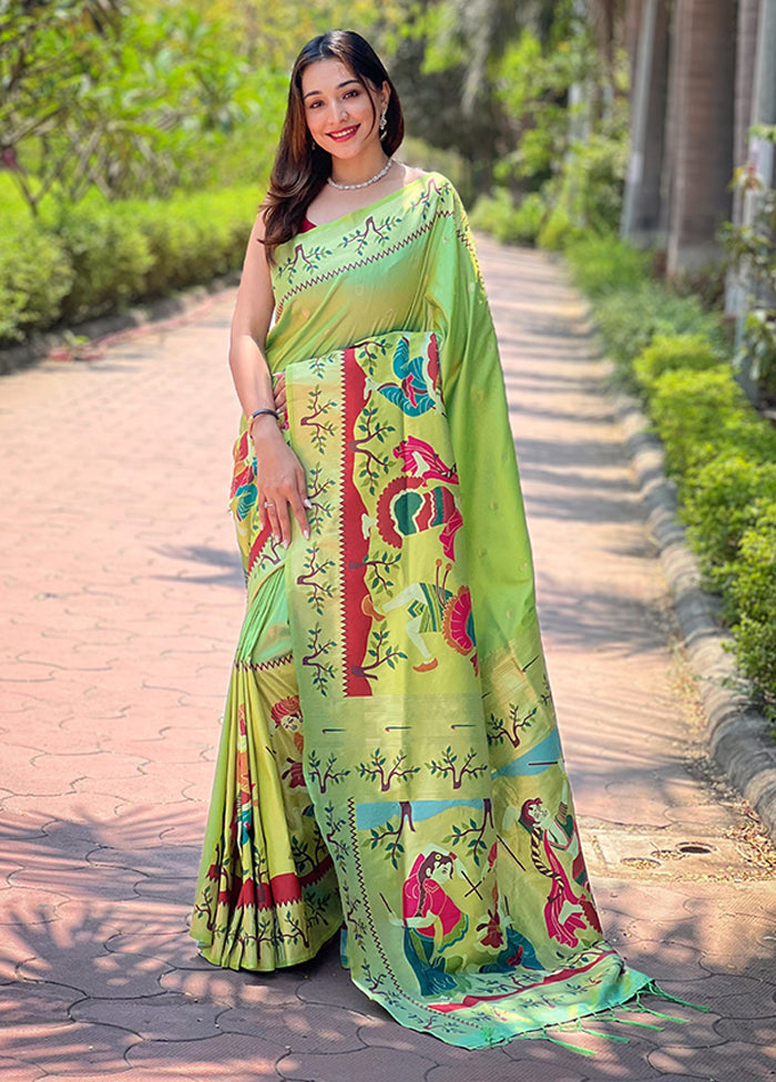 Green Spun Silk Saree With Blouse Piece