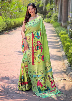 Green Spun Silk Saree With Blouse Piece