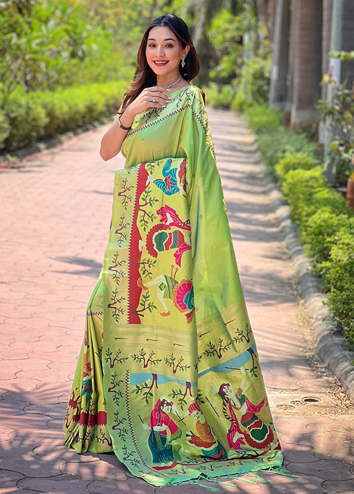 Green Spun Silk Saree With Blouse Piece