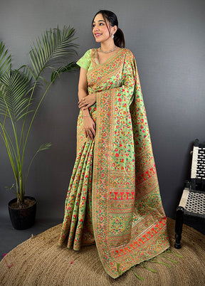 Green Spun Silk Saree With Blouse Piece