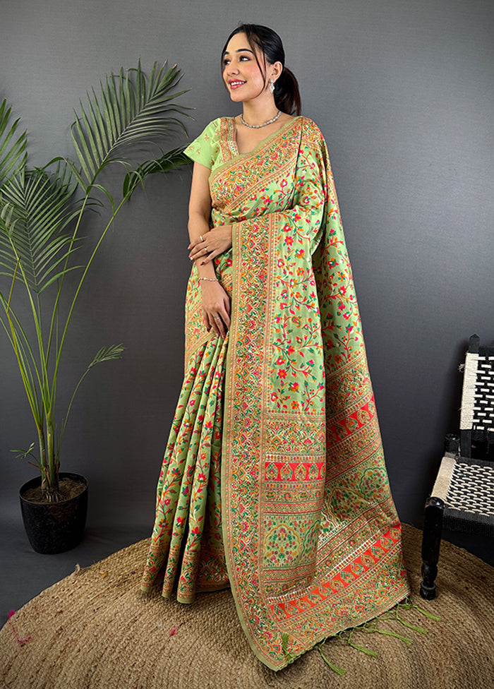 Green Spun Silk Saree With Blouse Piece