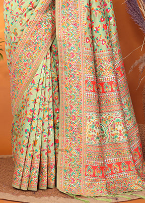 Green Spun Silk Saree With Blouse Piece