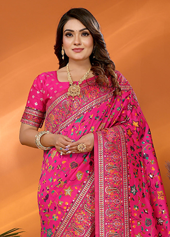 Pink Spun Silk Saree With Blouse Piece
