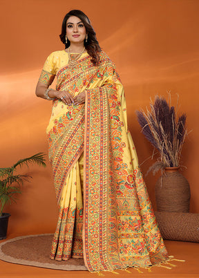 Yellow Spun Silk Saree With Blouse Piece