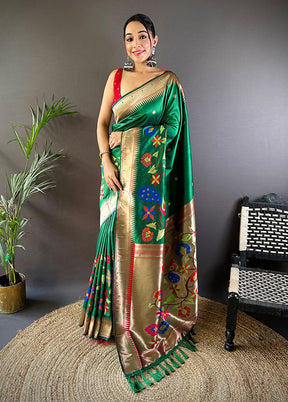 Green Spun Silk Saree With Blouse Piece