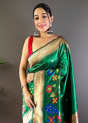 Green Spun Silk Saree With Blouse Piece