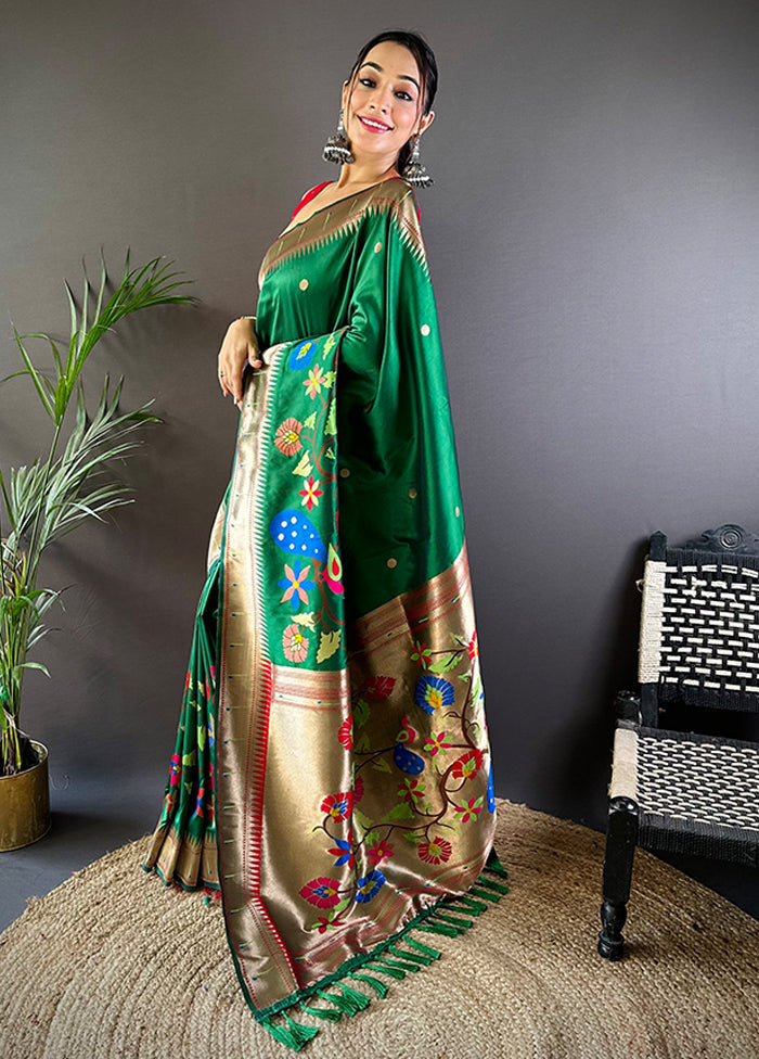 Green Spun Silk Saree With Blouse Piece