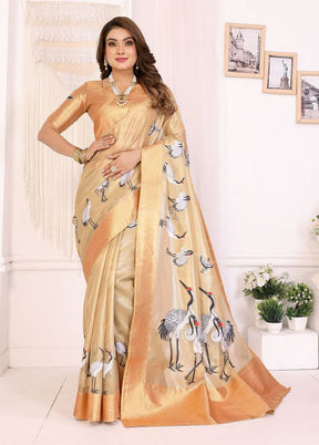 Cream Tissue Silk Saree With Blouse Piece