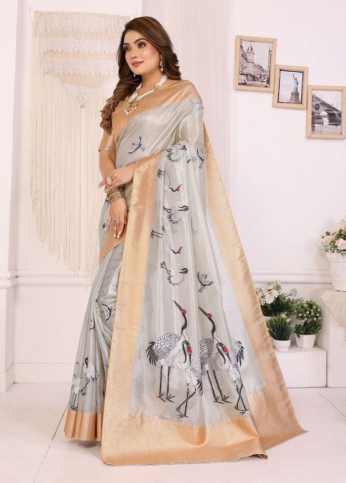 Cream Tissue Silk Saree With Blouse Piece