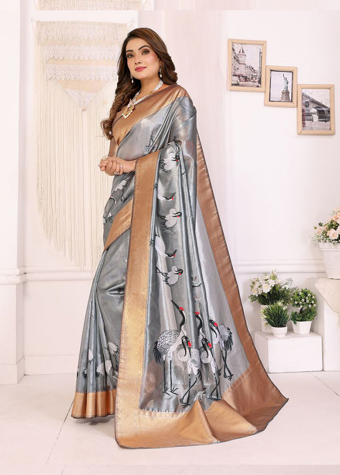 Grey Tissue Silk Saree With Blouse Piece