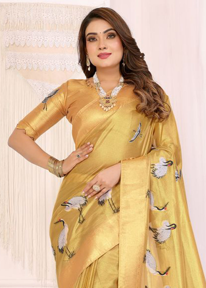 Golden Tissue Silk Saree With Blouse Piece