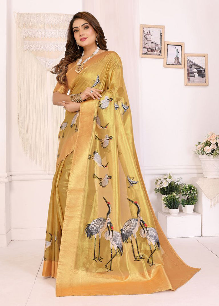 Golden Tissue Silk Saree With Blouse Piece