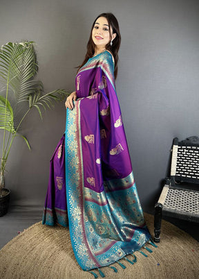 Blue Spun Silk Saree With Blouse Piece