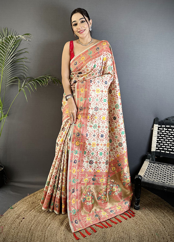 Cream Spun Silk Saree With Blouse Piece