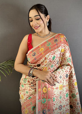 Cream Spun Silk Saree With Blouse Piece