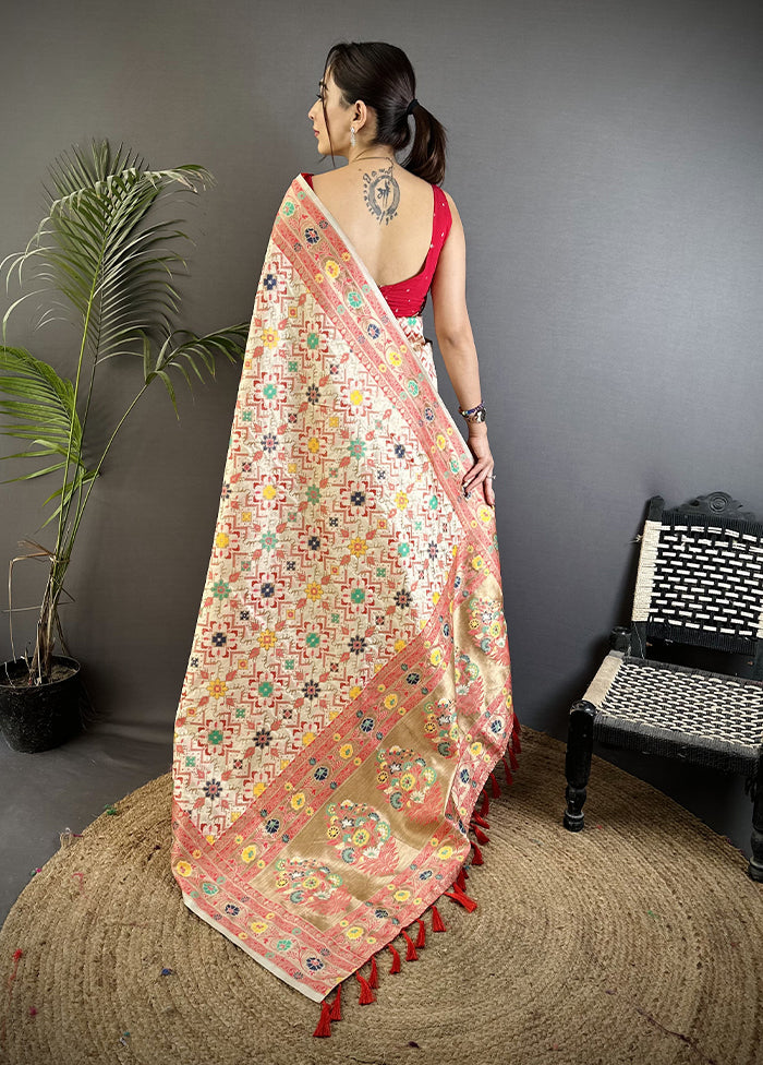 Cream Spun Silk Saree With Blouse Piece