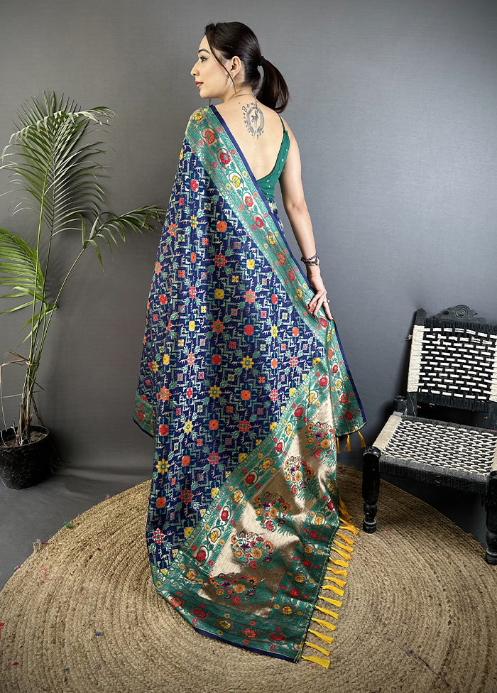 Blue Spun Silk Saree With Blouse Piece
