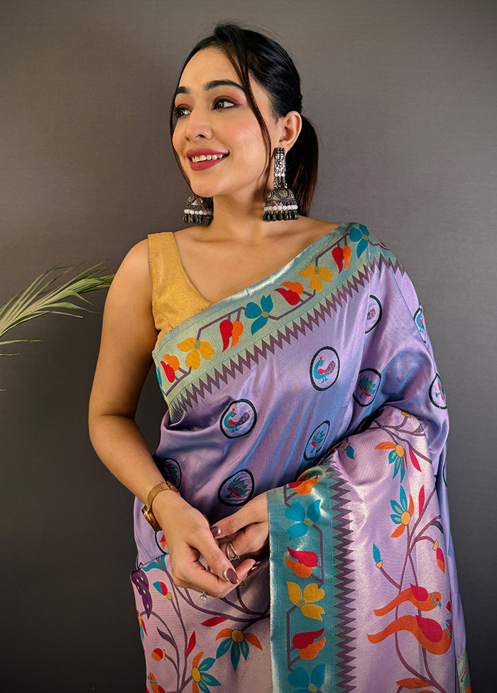 Purple Spun Silk Saree With Blouse Piece