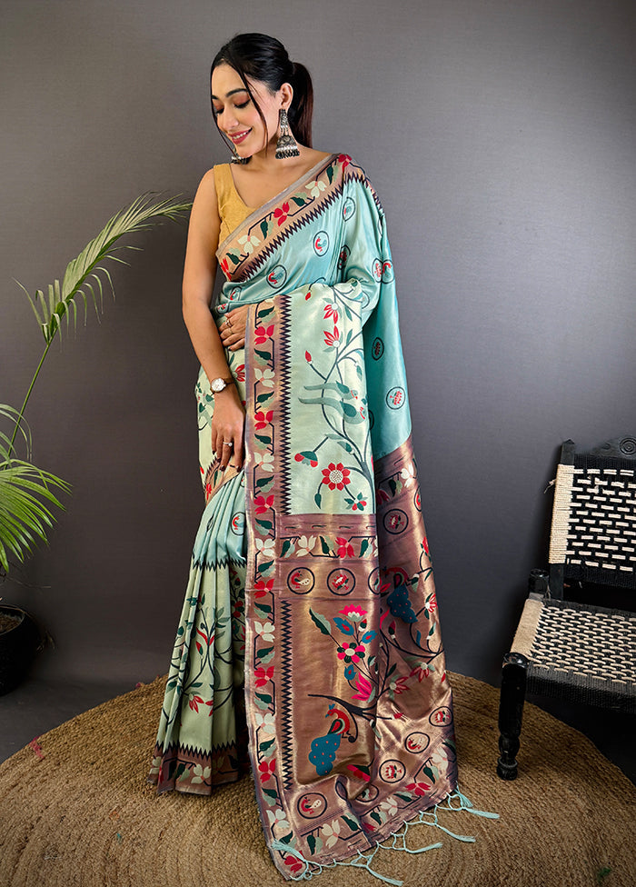 Blue Spun Silk Saree With Blouse Piece
