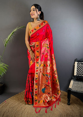 Pink Spun Silk Saree With Blouse Piece