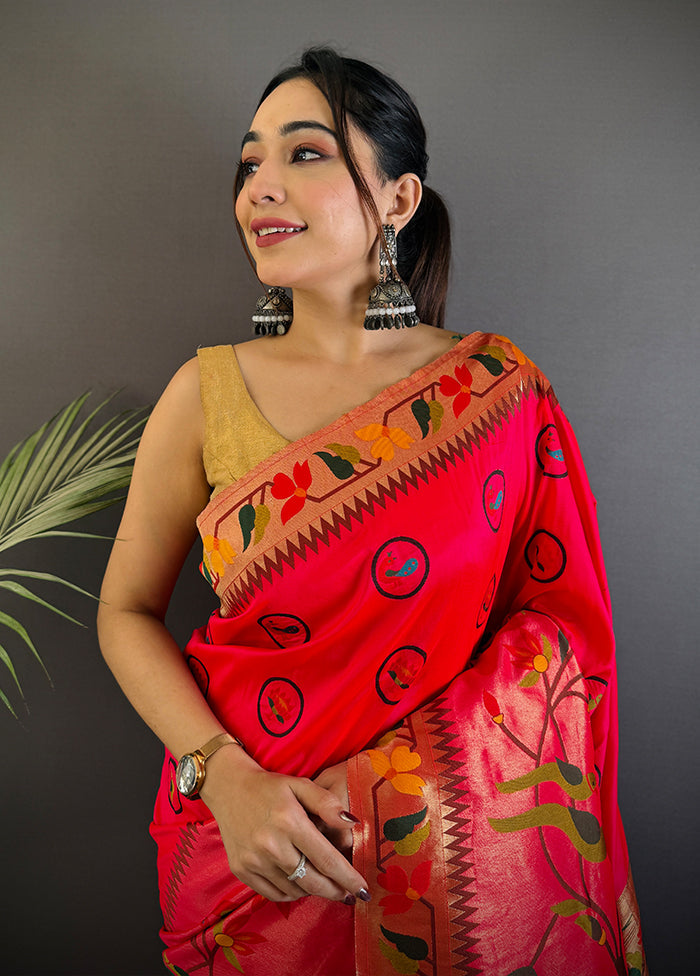 Pink Spun Silk Saree With Blouse Piece