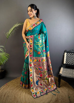 Multicolor Spun Silk Saree With Blouse Piece