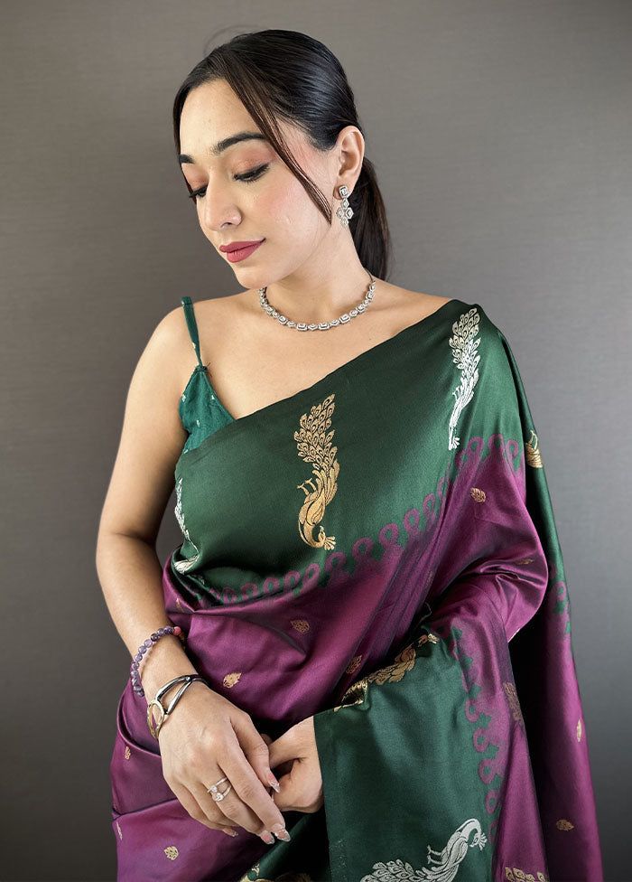 Wine Spun Silk Saree With Blouse Piece