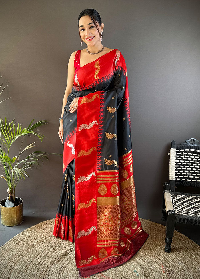 Black Spun Silk Saree With Blouse Piece