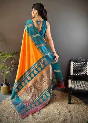 Yellow Spun Silk Saree With Blouse Piece