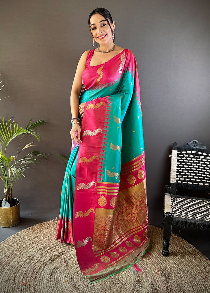 Green Spun Silk Saree With Blouse Piece