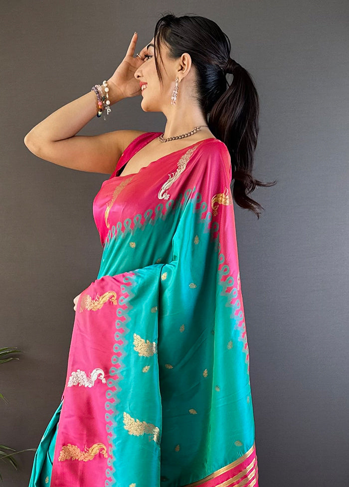 Green Spun Silk Saree With Blouse Piece