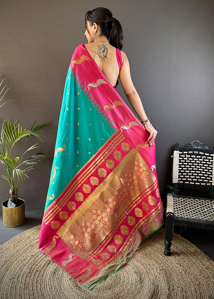 Green Spun Silk Saree With Blouse Piece