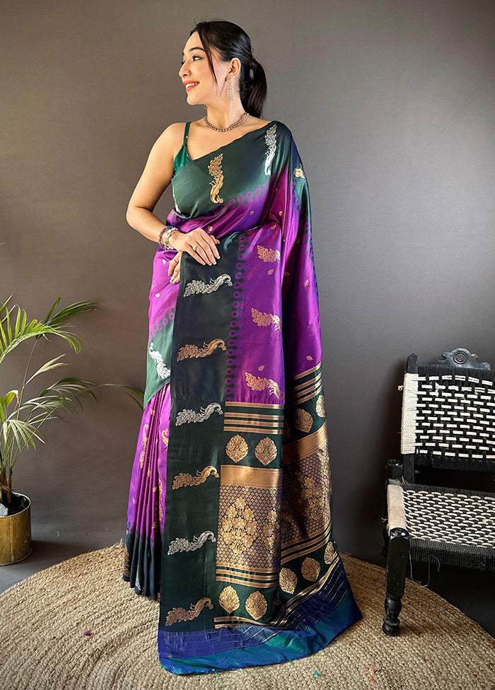 Purple Spun Silk Saree With Blouse Piece