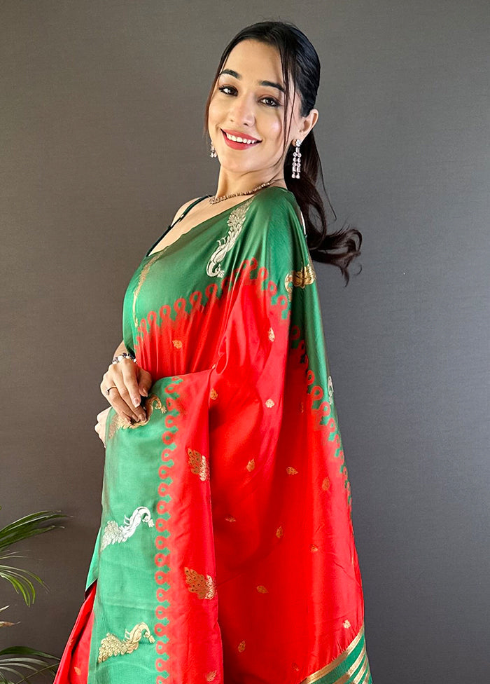 Red Spun Silk Saree With Blouse Piece