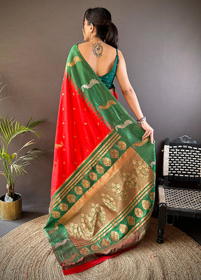 Red Spun Silk Saree With Blouse Piece