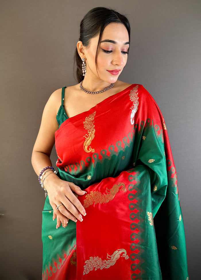 Green Spun Silk Saree With Blouse Piece